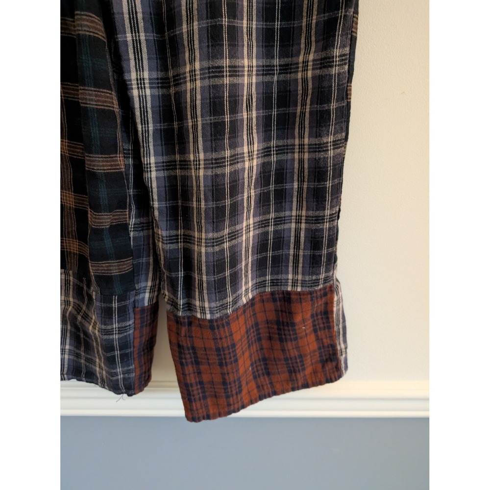 Natural Life Devon Patchwork Plaid Pants Brown Navy Multi Flannel Wide Leg Large - Picture 5 of 7